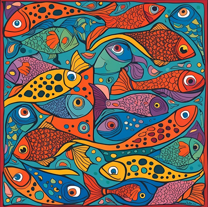 trang trí hình vuông con cá 39