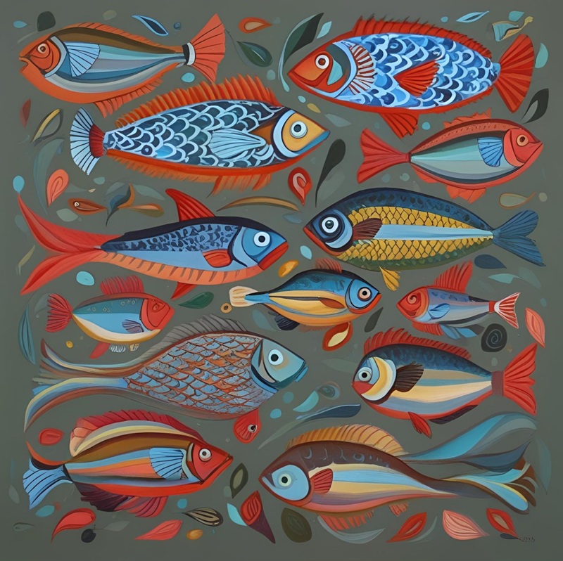 trang trí hình vuông con cá 7