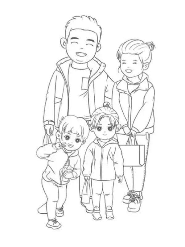 Tranh tô màu gia đình 4 người (11)