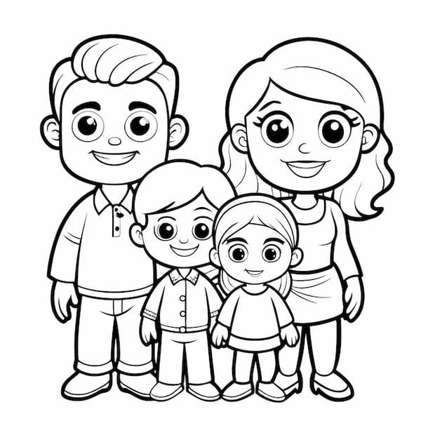 Tranh tô màu gia đình 4 người (2)