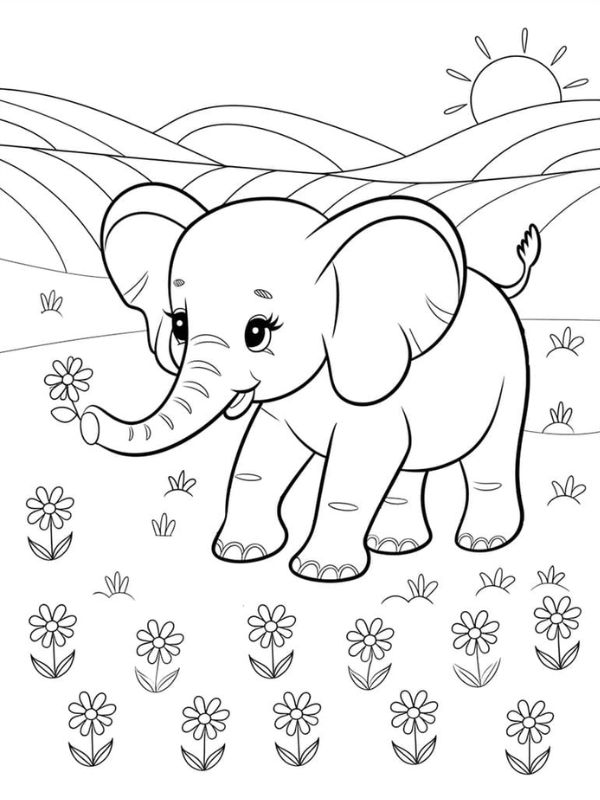 bé tập tô màu con voi