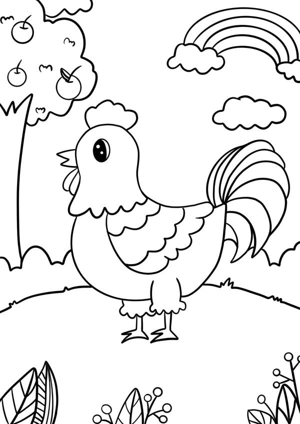 hình ảnh con gà trống cho trẻ tô màu