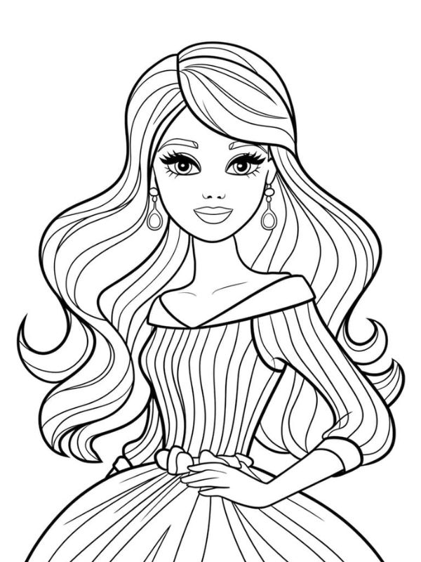 hình tô màu búp bê barbie