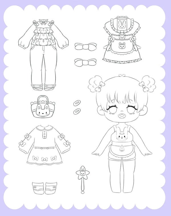 hình tô màu búp bê giấy