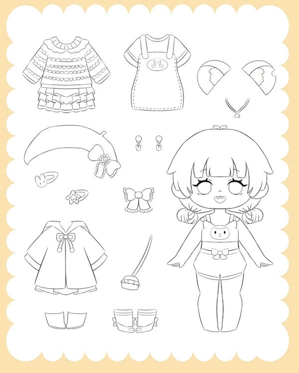 tranh tô màu búp bê giấy