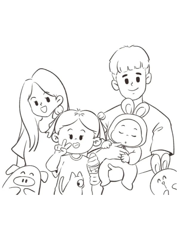 tranh tô màu gia đình 4 người 1