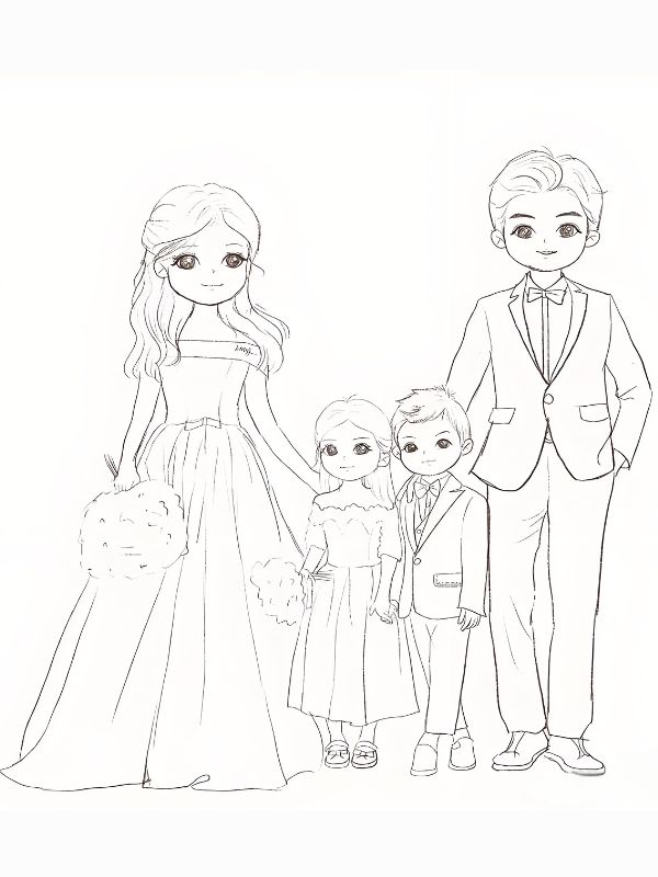 tranh tô màu gia đình 4 người 11