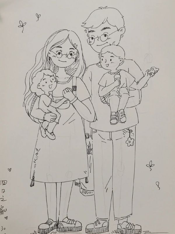 tranh tô màu gia đình 4 người 2