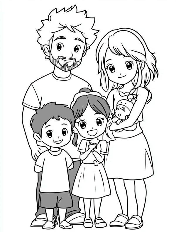 tranh tô màu gia đình 4 người 32