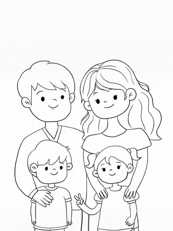 tranh tô màu gia đình 4 người 4