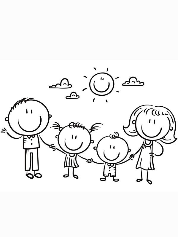 tranh tô màu gia đình 4 người 5