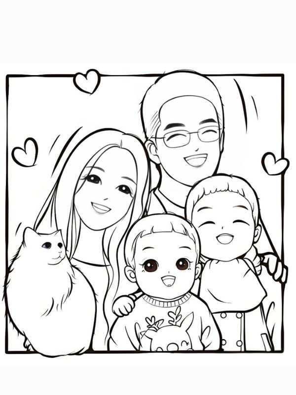 tranh tô màu gia đình 4 người 6