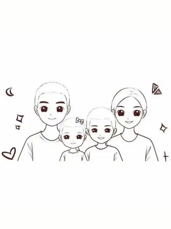 tranh tô màu gia đình 4 người 8