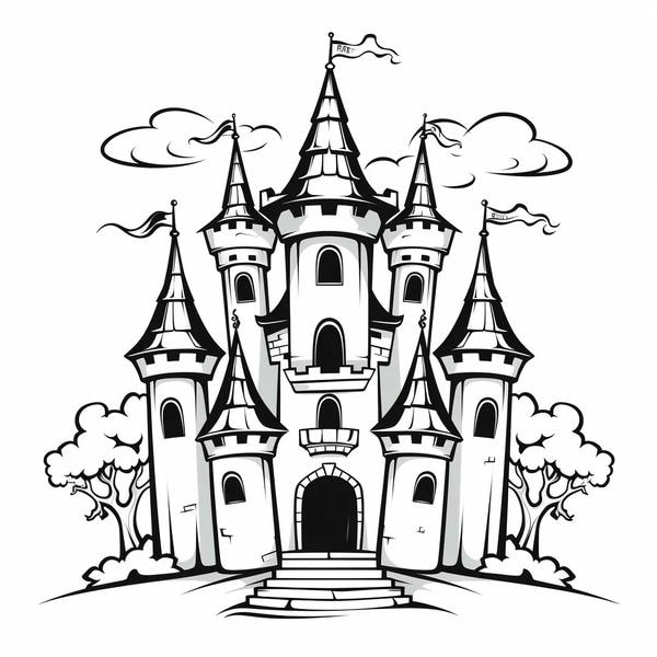 tranh tô màu lâu đài cho bé