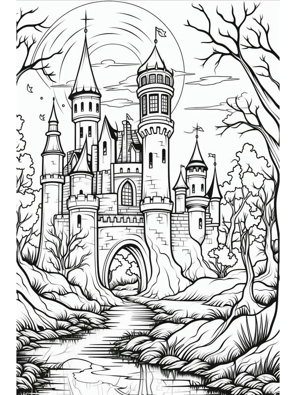 tranh tô màu lâu đài