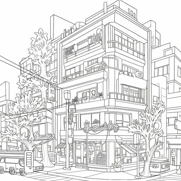 Tranh tô màu ngôi nhà cao tầng 16