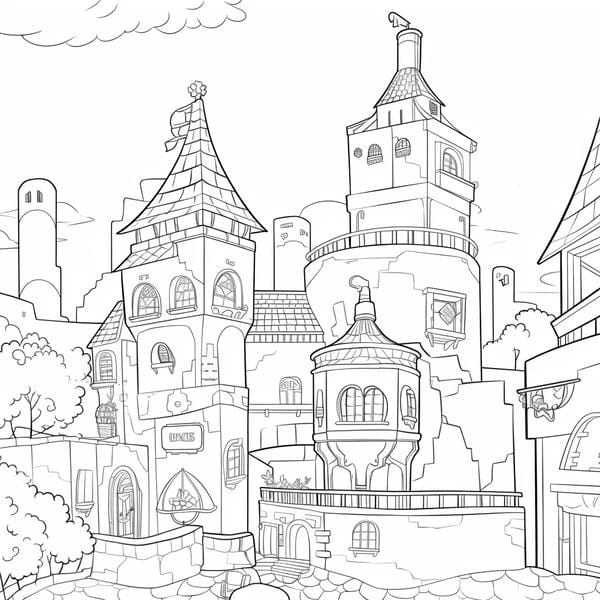 Tranh tô màu ngôi nhà cao tầng 18