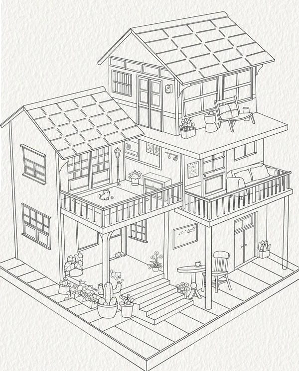 Tranh tô màu ngôi nhà cao tầng 28