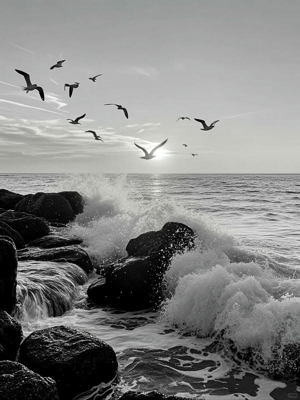 ảnh biển đen trắng 16