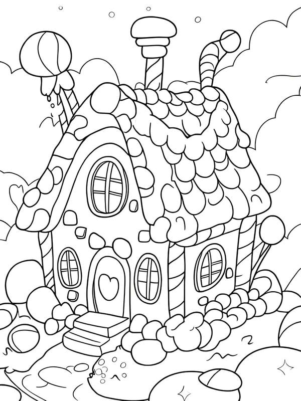 hình tô màu ngôi nhà bánh kẹo