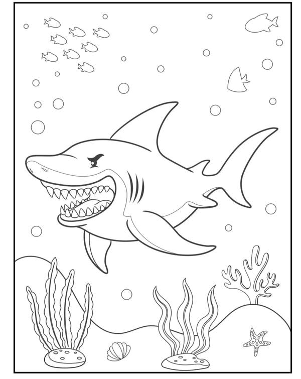 tranh tô màu cá mập cho bé