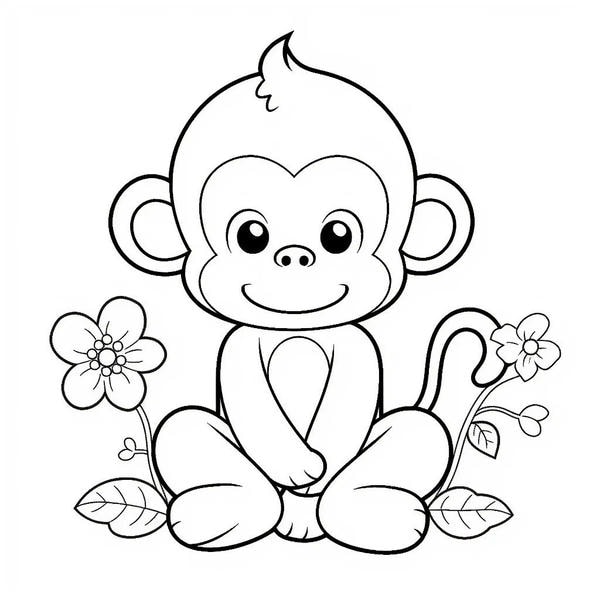 tranh tô màu con khỉ dễ thương