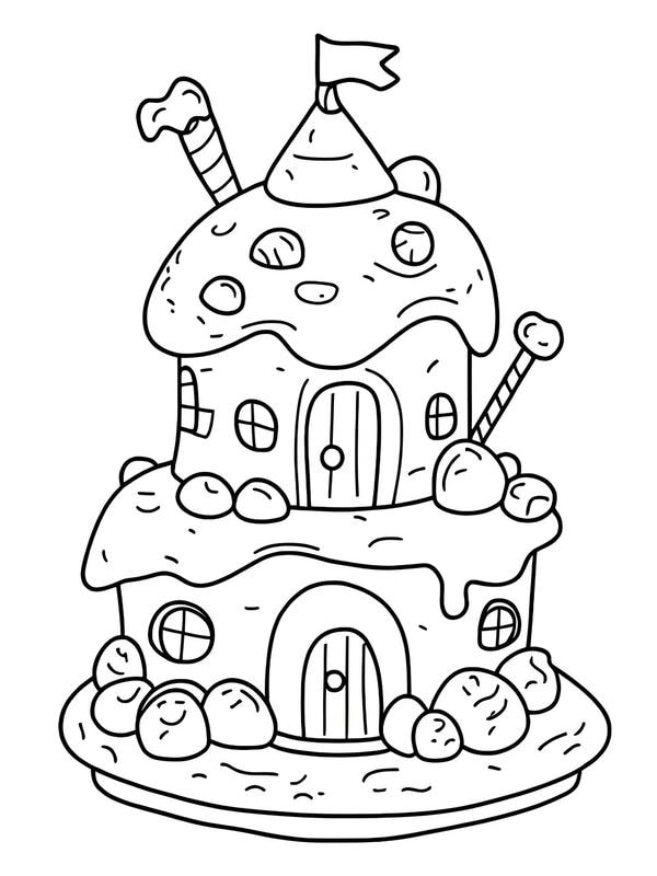 tranh tô màu ngôi nhà bánh kẹo