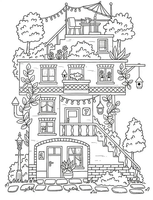 tranh tô màu ngôi nhà cao tầng 11