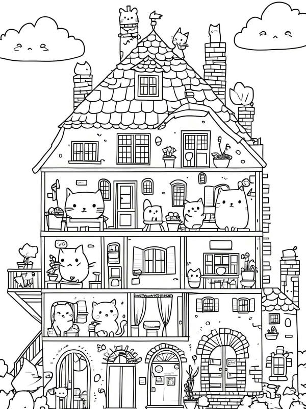 tranh tô màu ngôi nhà cao tầng 13