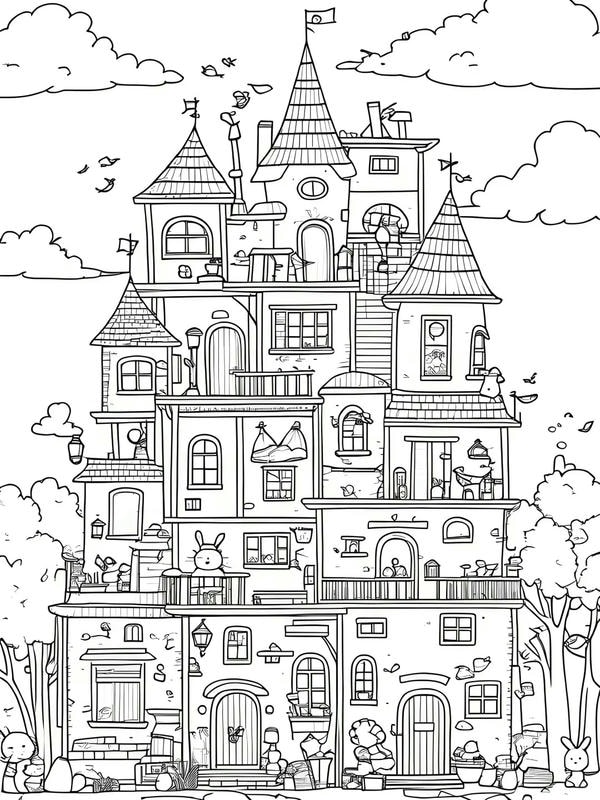 tranh tô màu ngôi nhà cao tầng 14