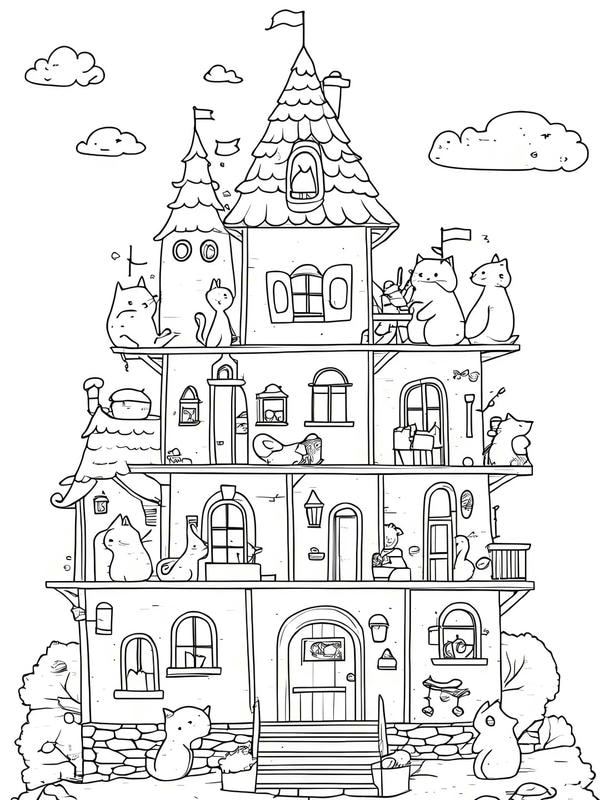 tranh tô màu ngôi nhà cao tầng 24