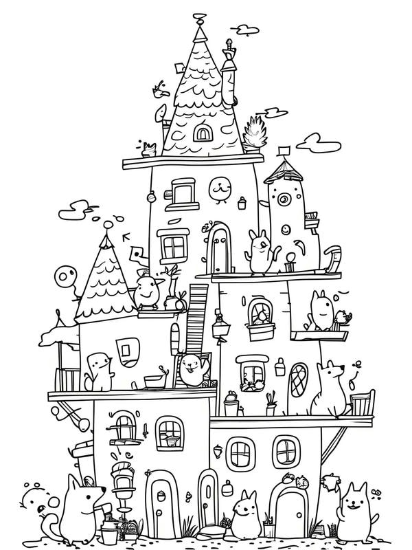 tranh tô màu ngôi nhà cao tầng 30