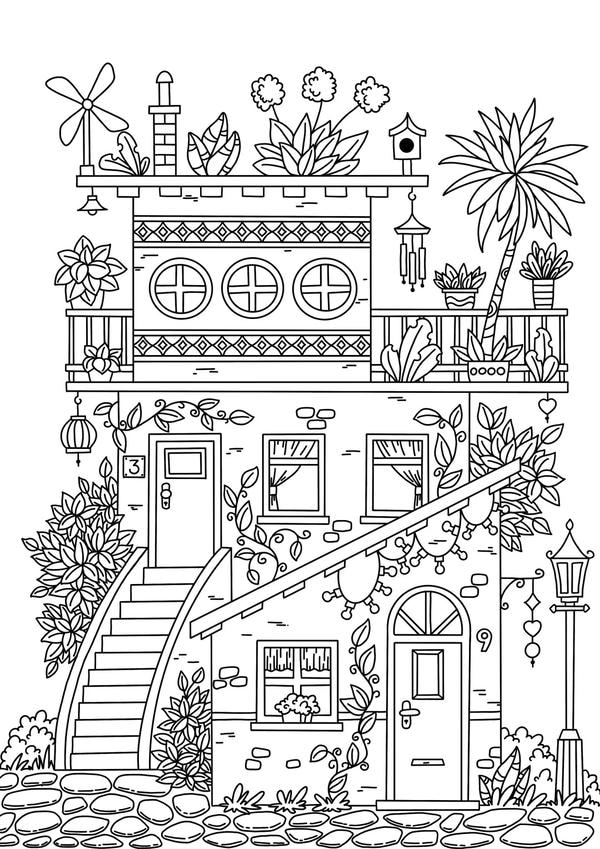 tranh tô màu ngôi nhà cao tầng 32