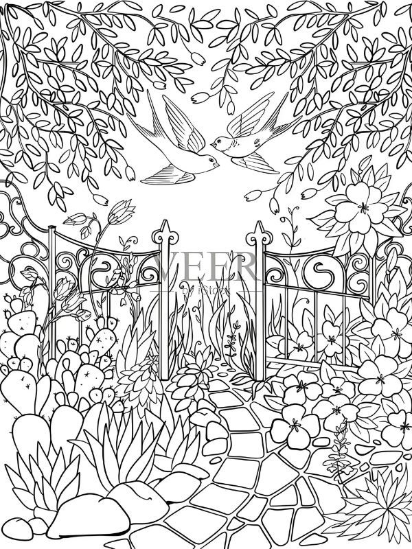 tranh tô màu vườn hoa 1
