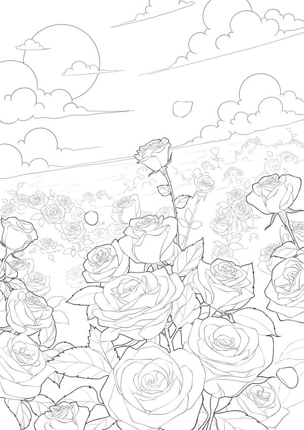 tranh tô màu vườn hoa hồng