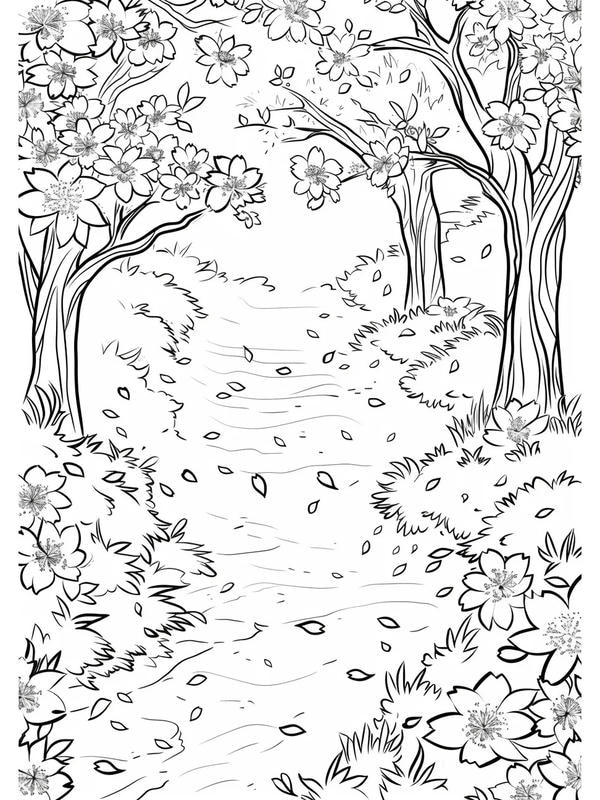 tranh tô màu vườn hoa mùa xuân