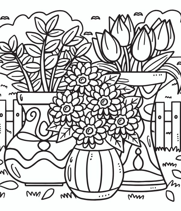 hình chậu bông hoa cho bé tô màu