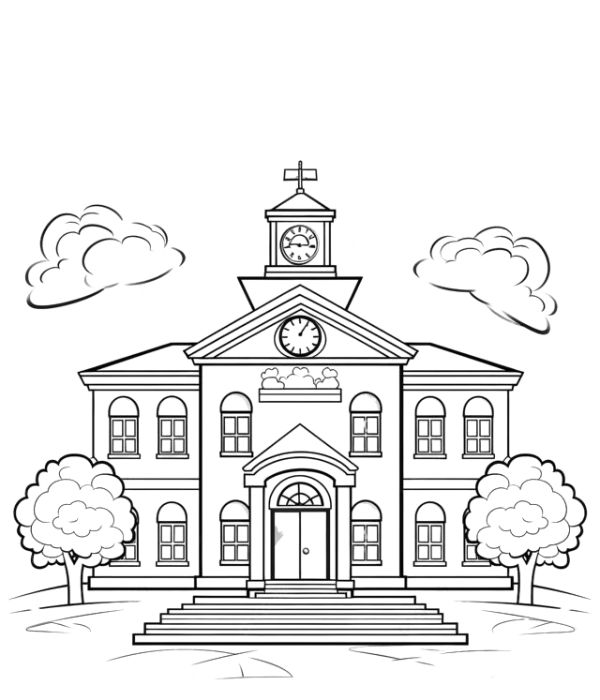 tranh tô màu ngôi trường tiểu học