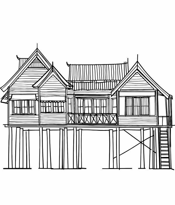 tranh tô màu nhà sàn 10