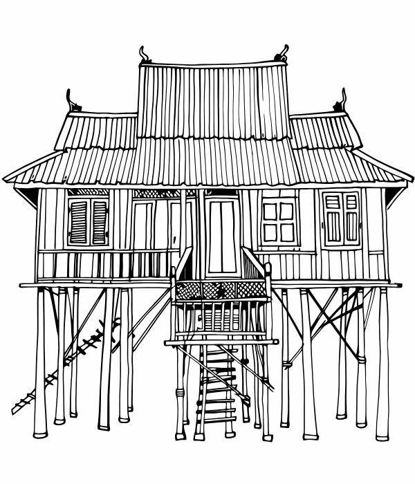 tranh tô màu nhà sàn 16