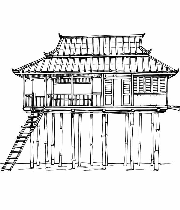 tranh tô màu nhà sàn 4