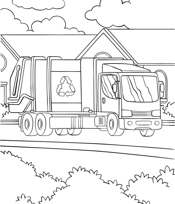 tranh tô màu xe chở rác cho bé