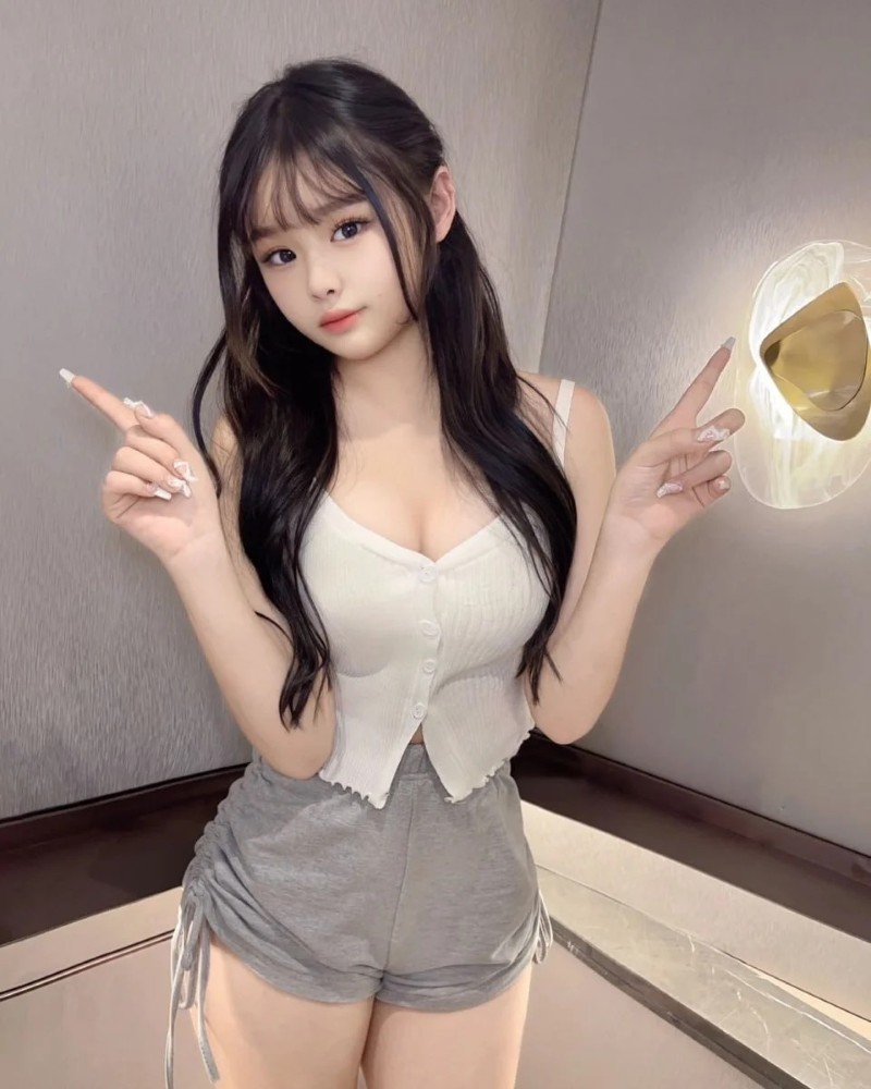 Nàng tạo dáng trong phòng với outfit trẻ trung