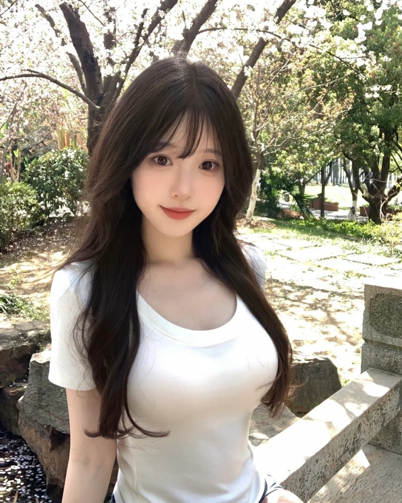 cô gái mặc váy trắng ngắn pose ngoài công viên