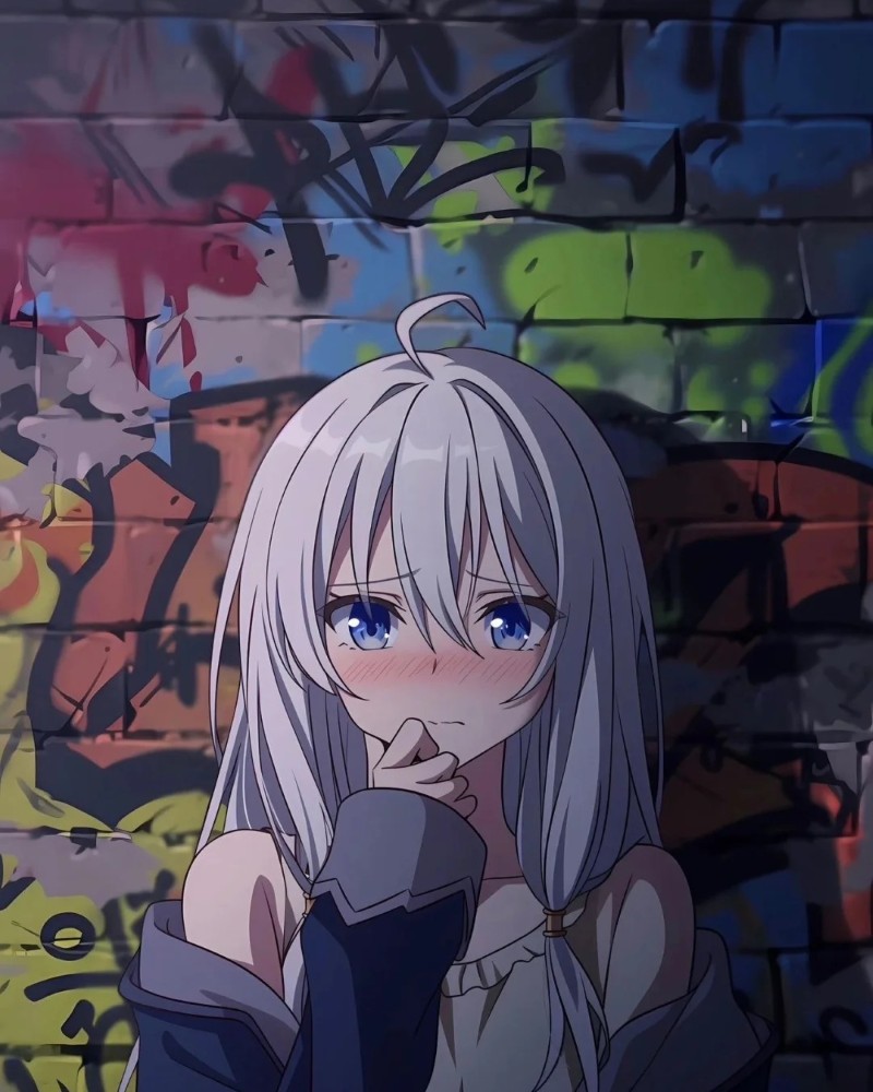 Nhân vật anime tóc bạc ngồi trong phòng với tâm trạng tĩnh lặng