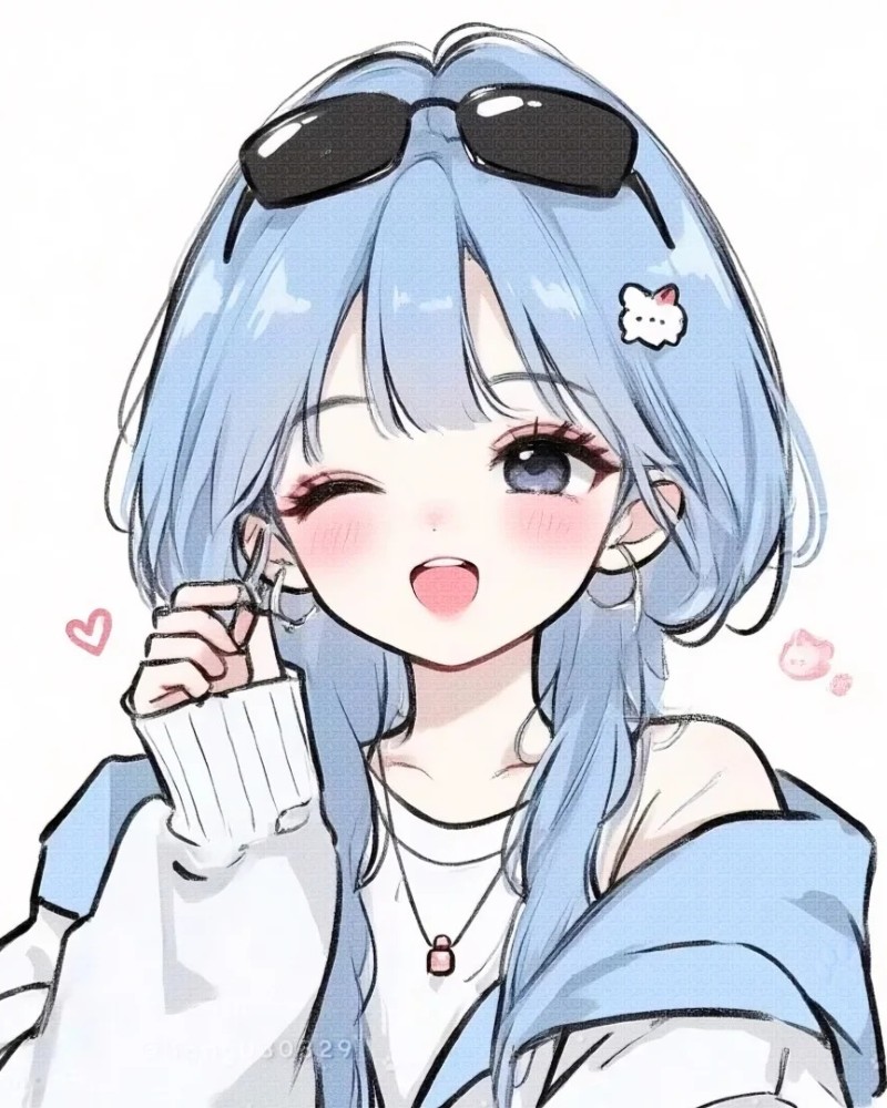 Cô gái anime tóc xanh nhạt cầm bông hoa nhỏ