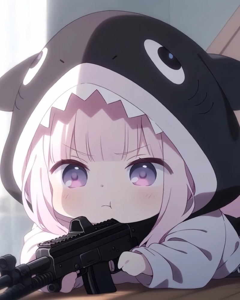 Cô gái anime đội mũ cá mập dễ thương