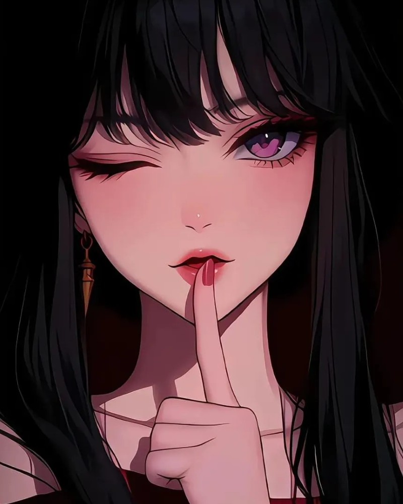 Nhân vật anime tóc đen mắt đỏ trong phong cách quyến rũ