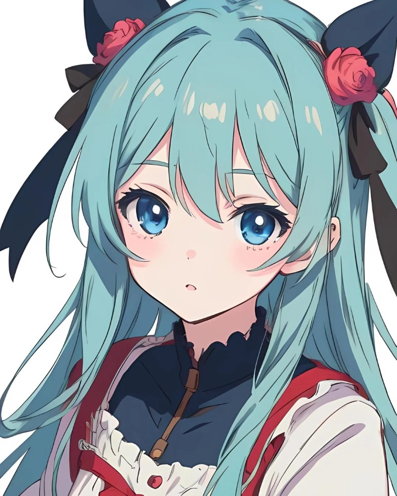 Cô gái anime tóc xanh buộc hai bên phong cách năng động