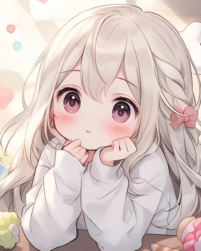 Cô gái anime tóc trắng gương mặt ngây thơ